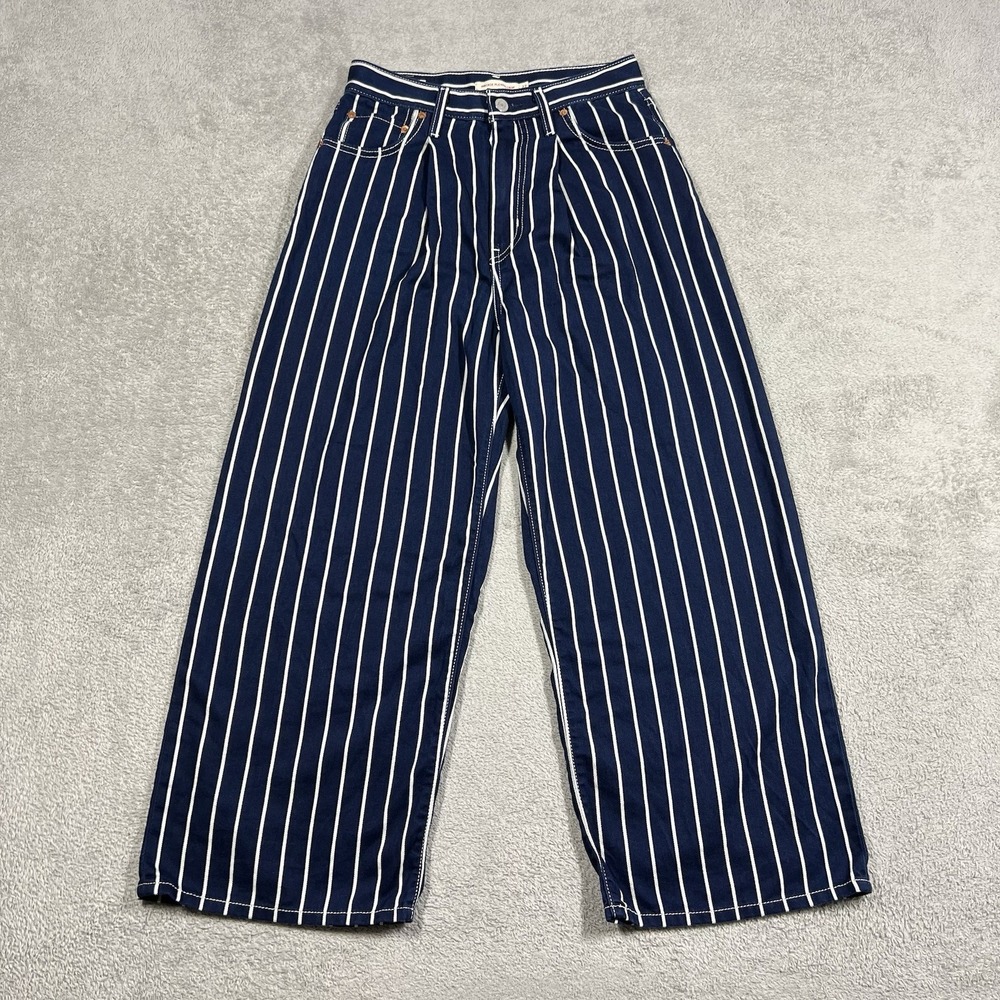Levis Pants Womens 27 Wide Leg Ribcage Pleated Crop Striped